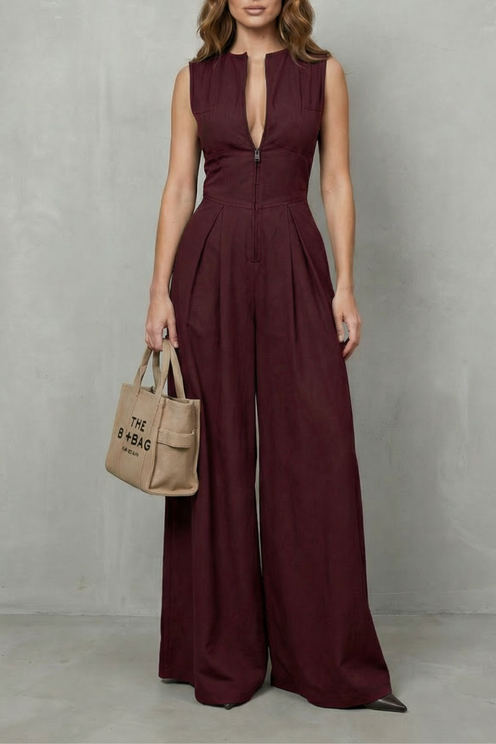 Valerisse | Zip-Front Sculpted Wide Leg Jumpsuit