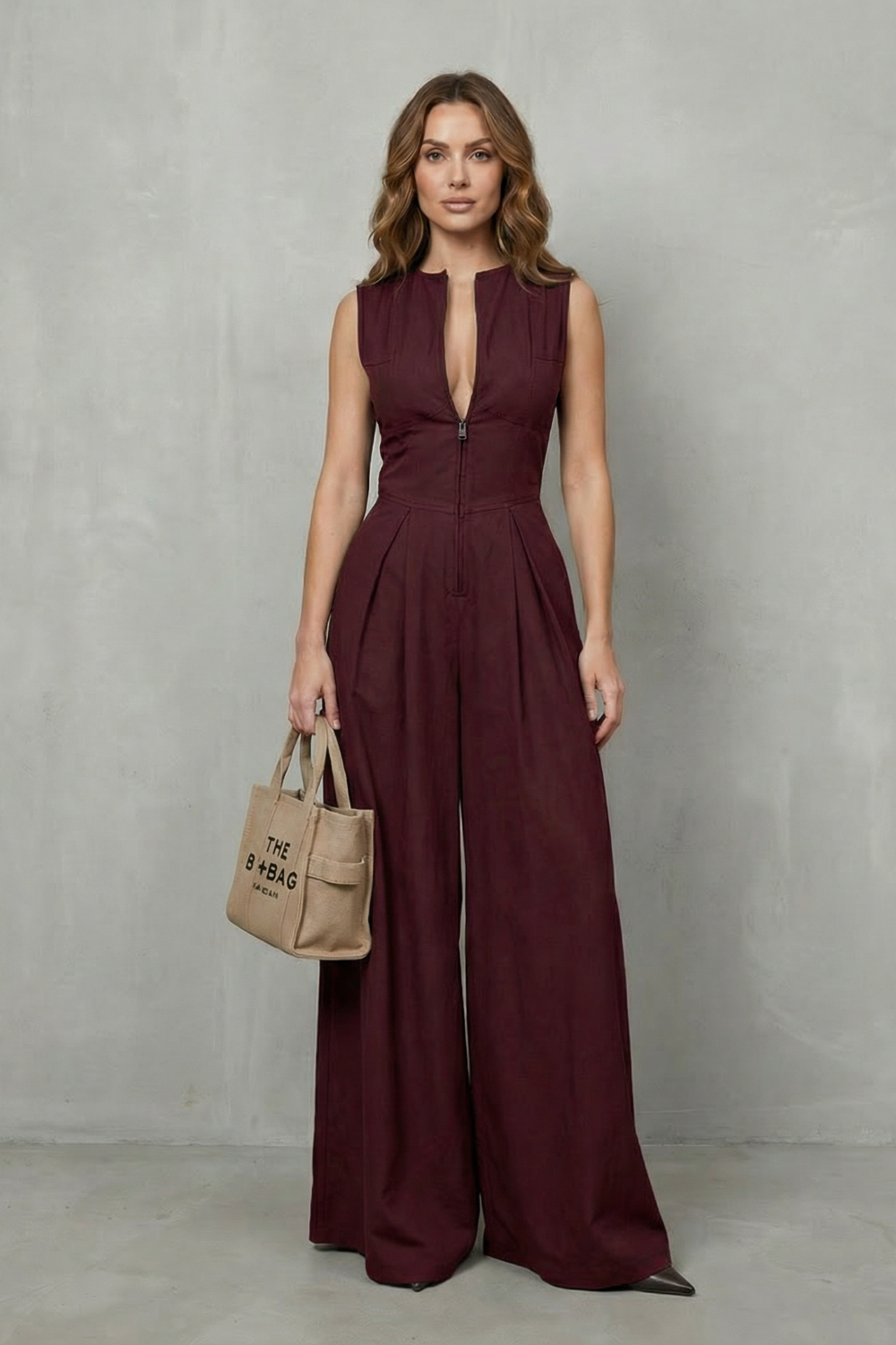 Valerisse | Zip-Front Sculpted Wide Leg Jumpsuit