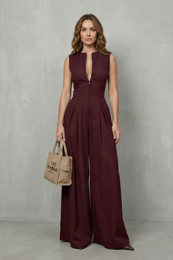 Valerisse | Zip-Front Sculpted Wide Leg Jumpsuit
