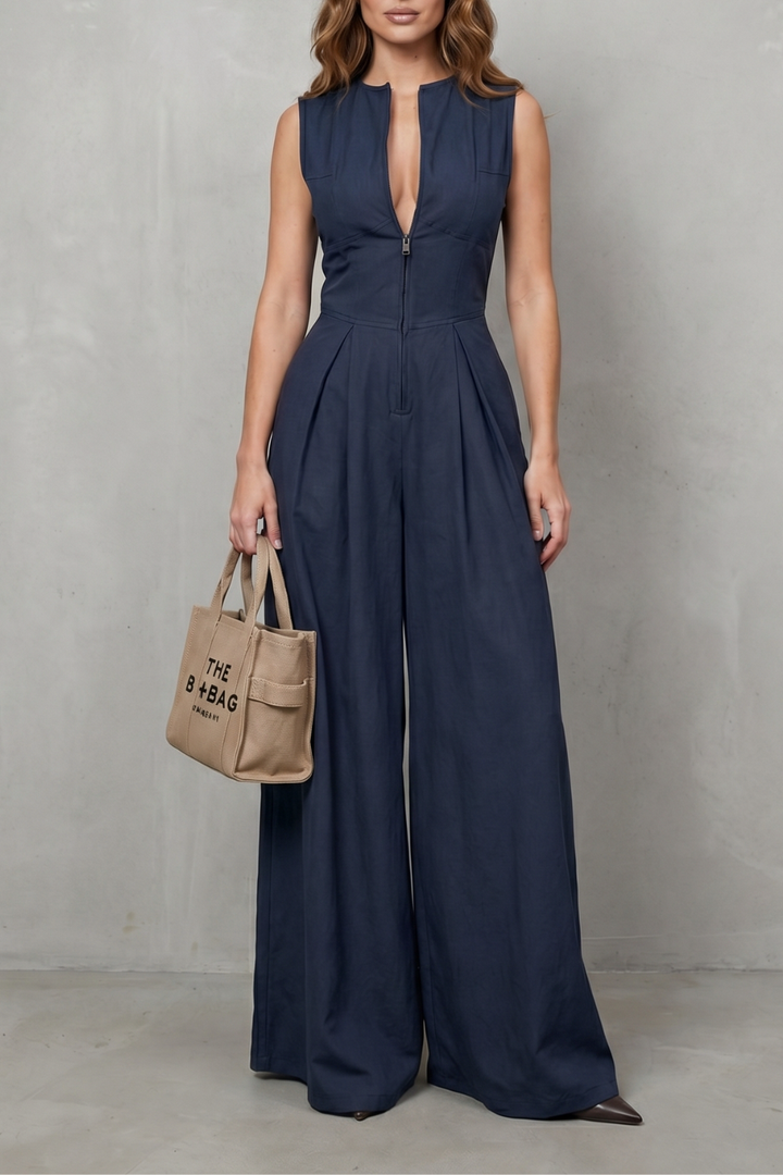Valerisse | Zip-Front Sculpted Wide Leg Jumpsuit