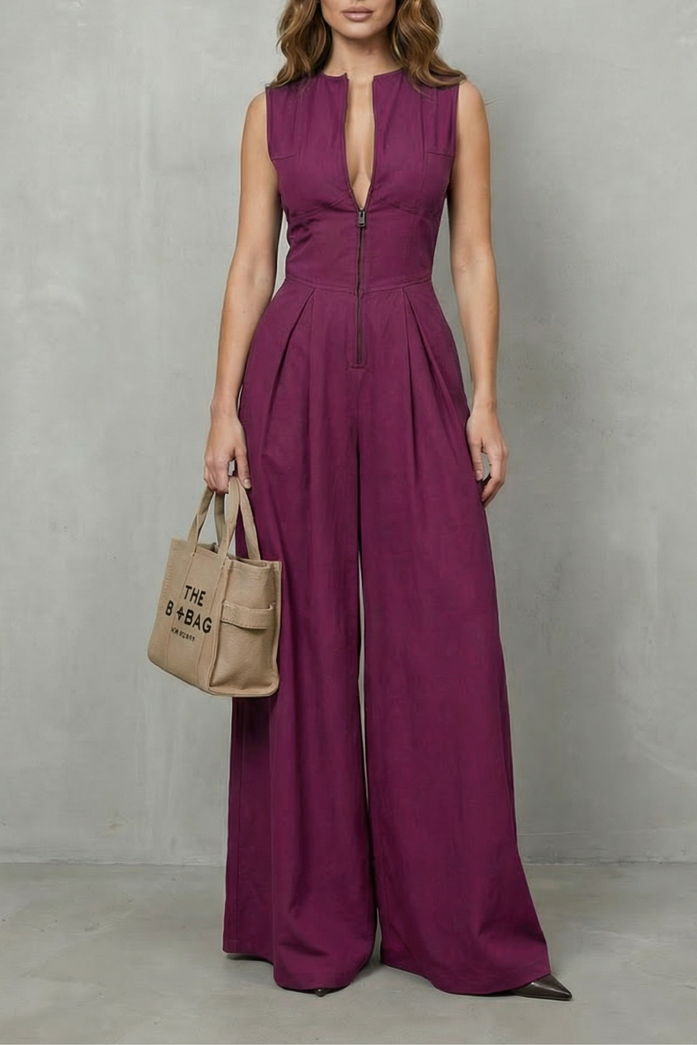 Valerisse | Zip-Front Sculpted Wide Leg Jumpsuit