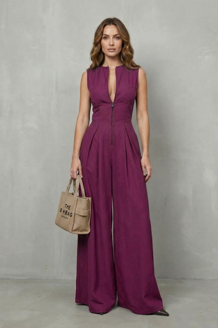 Valerisse | Zip-Front Sculpted Wide Leg Jumpsuit