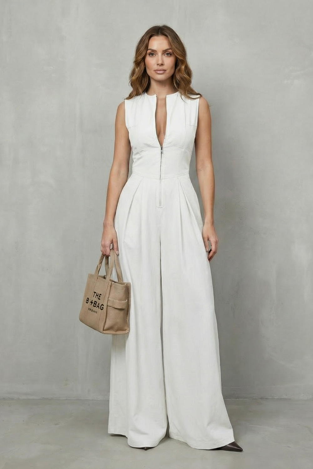 Valerisse | Zip-Front Sculpted Wide Leg Jumpsuit