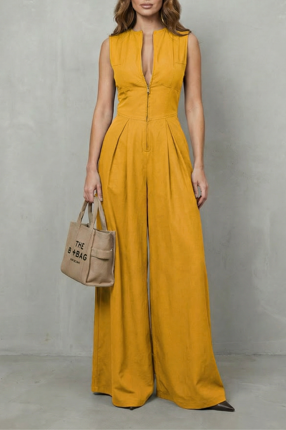 Valerisse | Zip-Front Sculpted Wide Leg Jumpsuit