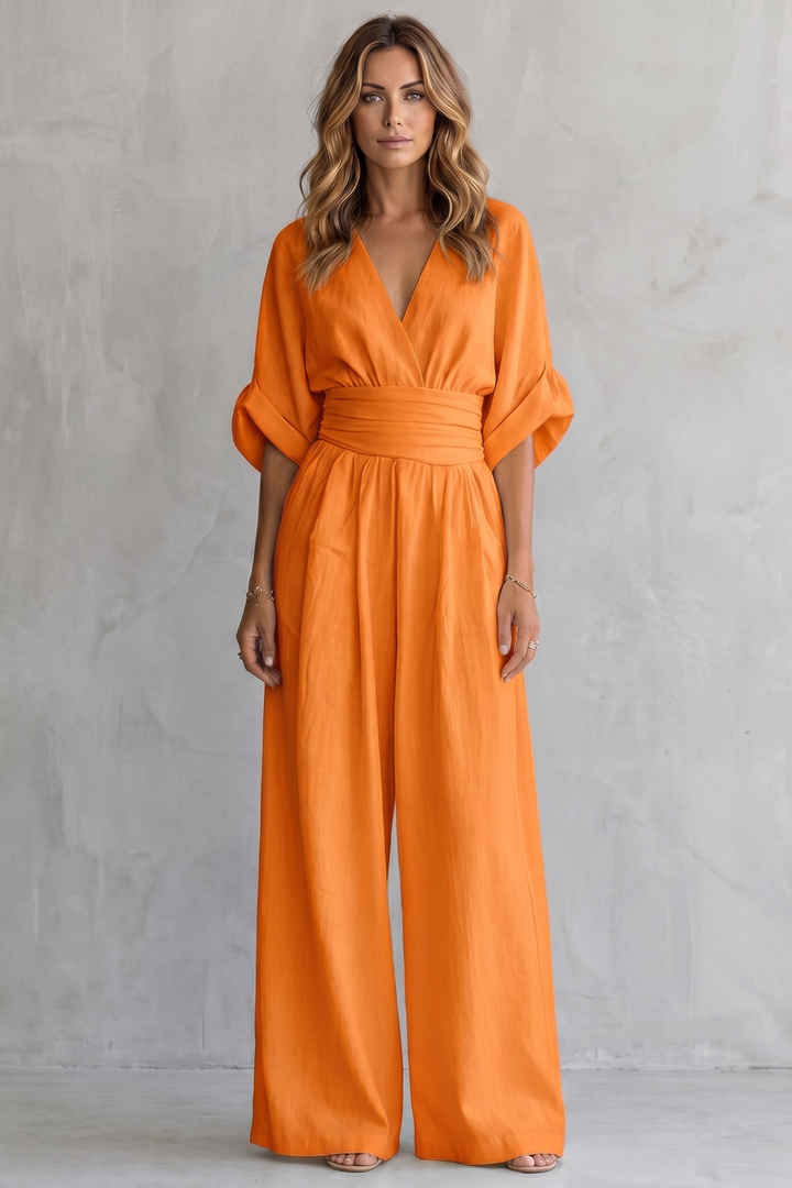 Valoria | Draped Waist Wide-Leg Jumpsuit