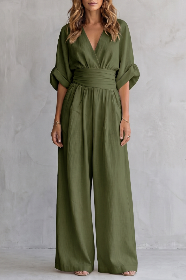 Valoria | Draped Waist Wide-Leg Jumpsuit