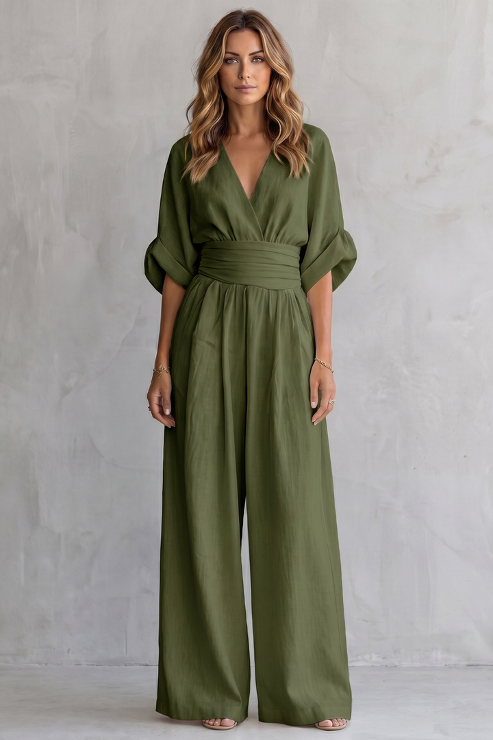 Valoria | Draped Waist Wide-Leg Jumpsuit