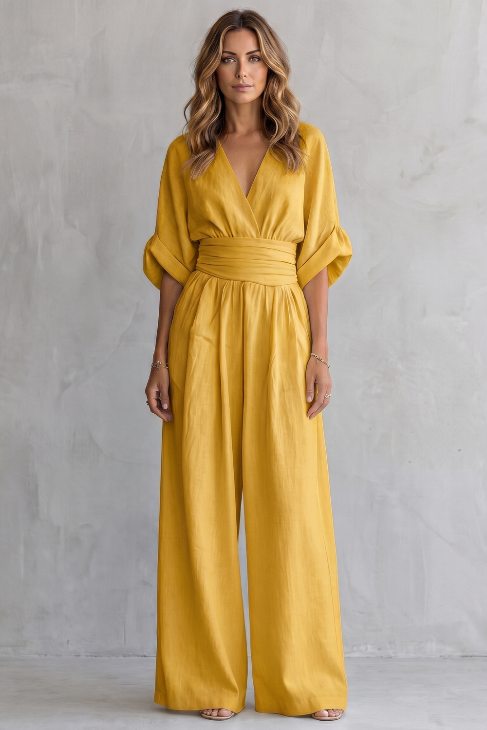 Valoria | Draped Waist Wide-Leg Jumpsuit