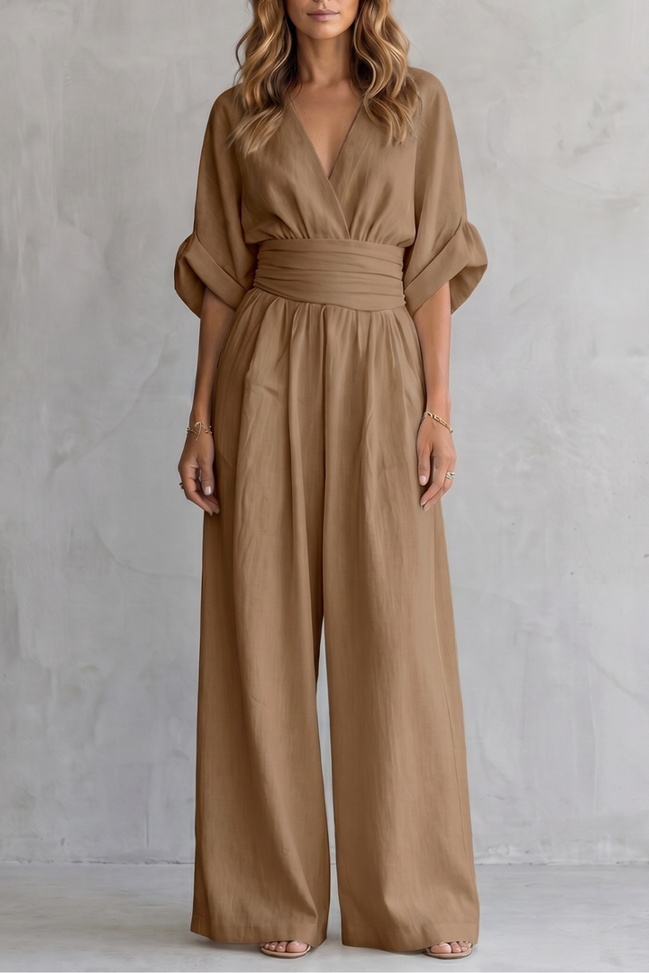 Valoria | Draped Waist Wide-Leg Jumpsuit