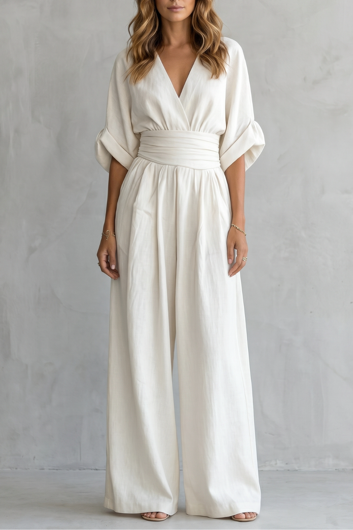 Valoria | Draped Waist Wide-Leg Jumpsuit