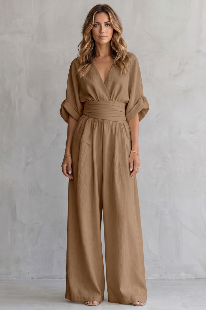 Valoria | Draped Waist Wide-Leg Jumpsuit
