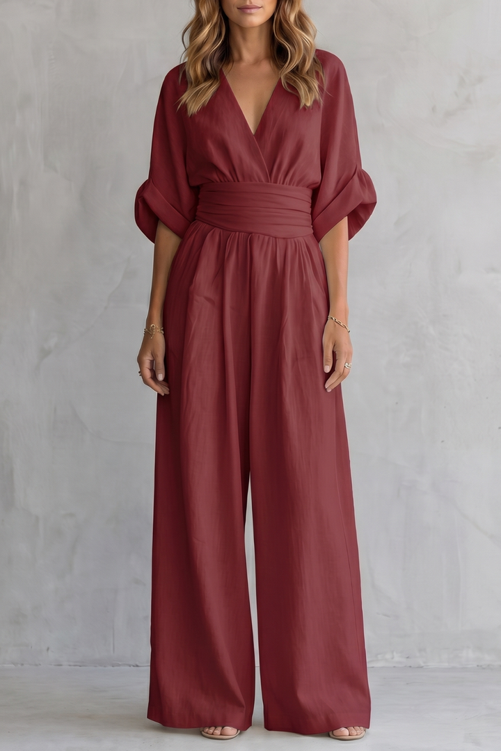 Valoria | Draped Waist Wide-Leg Jumpsuit