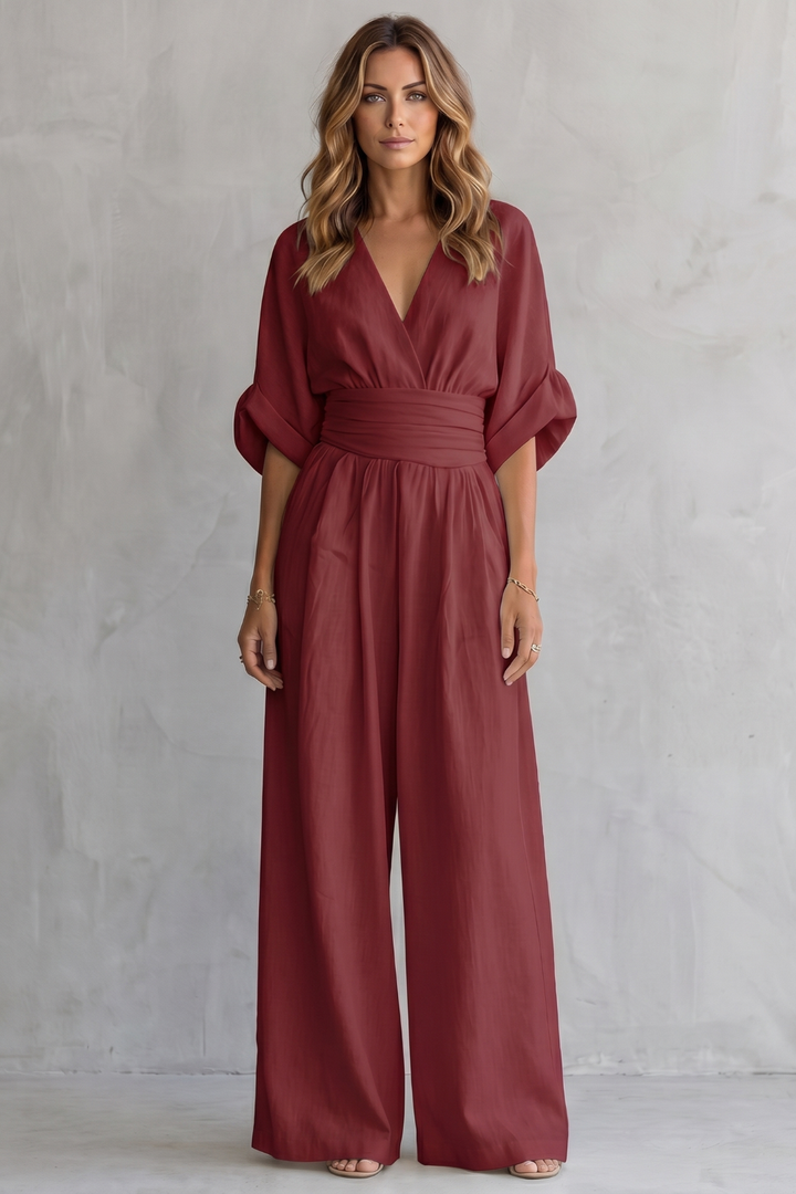 Valoria | Draped Waist Wide-Leg Jumpsuit