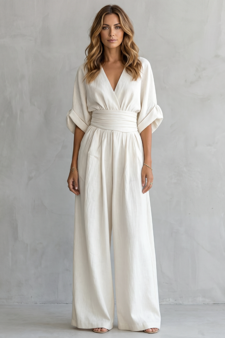 Valoria | Draped Waist Wide-Leg Jumpsuit
