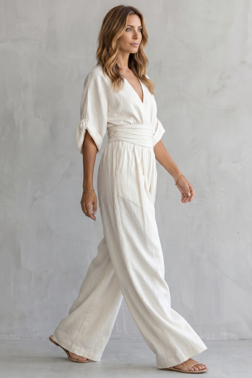 Valoria | Draped Waist Wide-Leg Jumpsuit