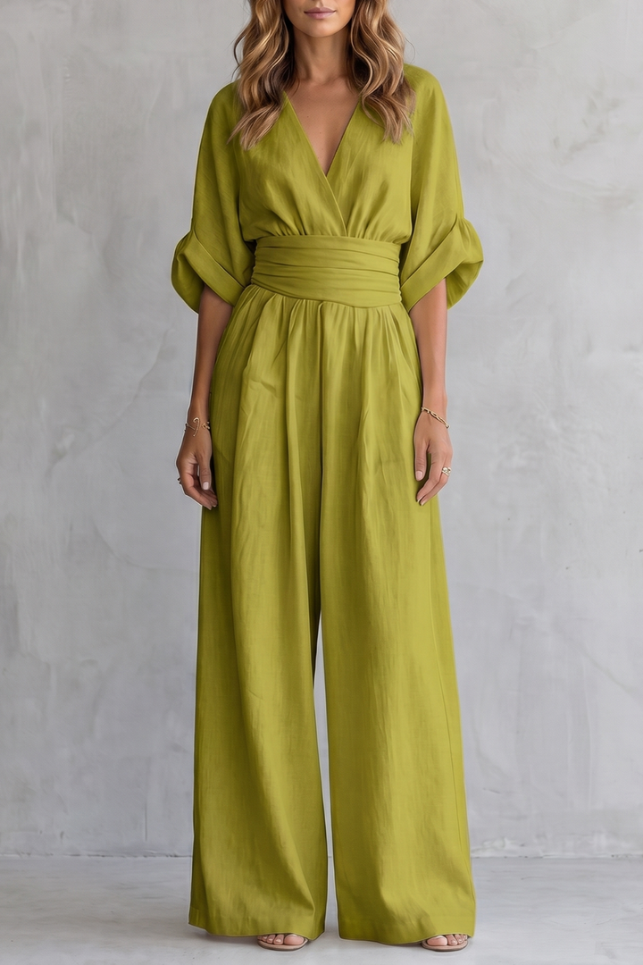Valoria | Draped Waist Wide-Leg Jumpsuit