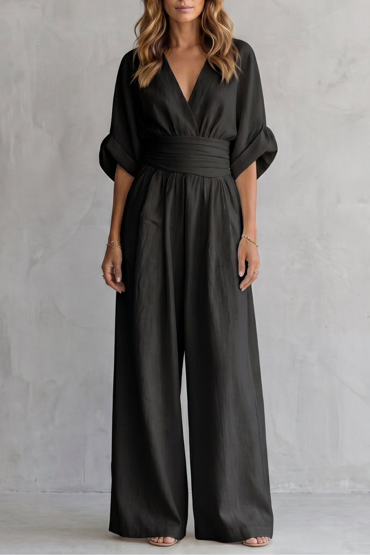 Valoria | Draped Waist Wide-Leg Jumpsuit