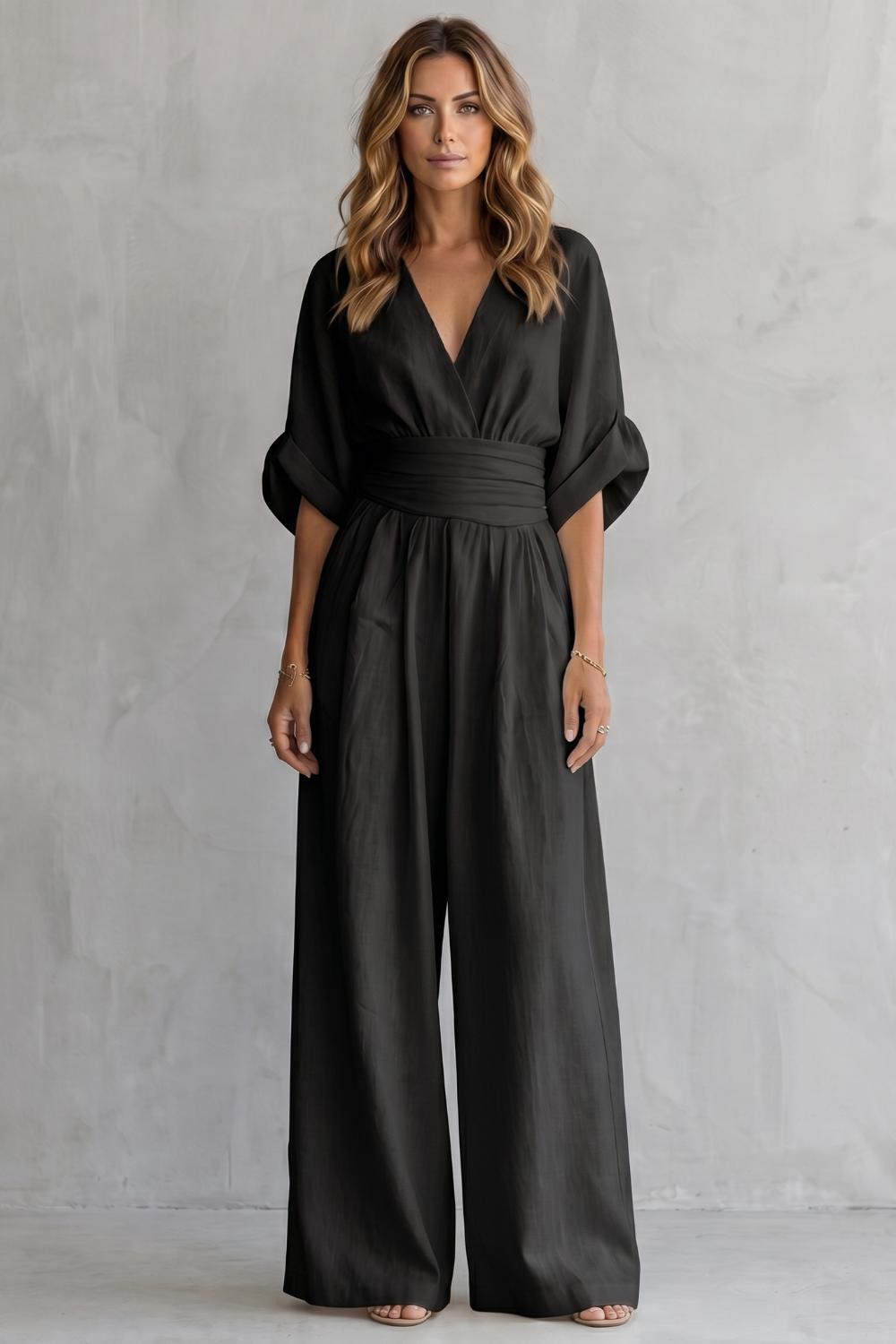Valoria | Draped Waist Wide-Leg Jumpsuit