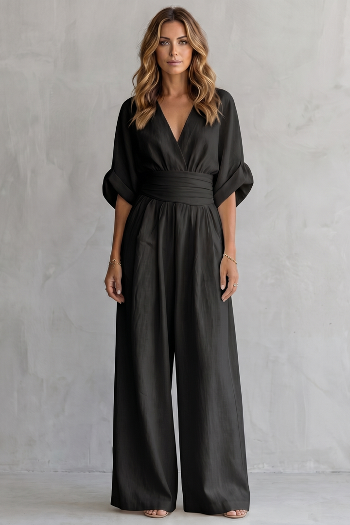 Valoria | Draped Waist Wide-Leg Jumpsuit