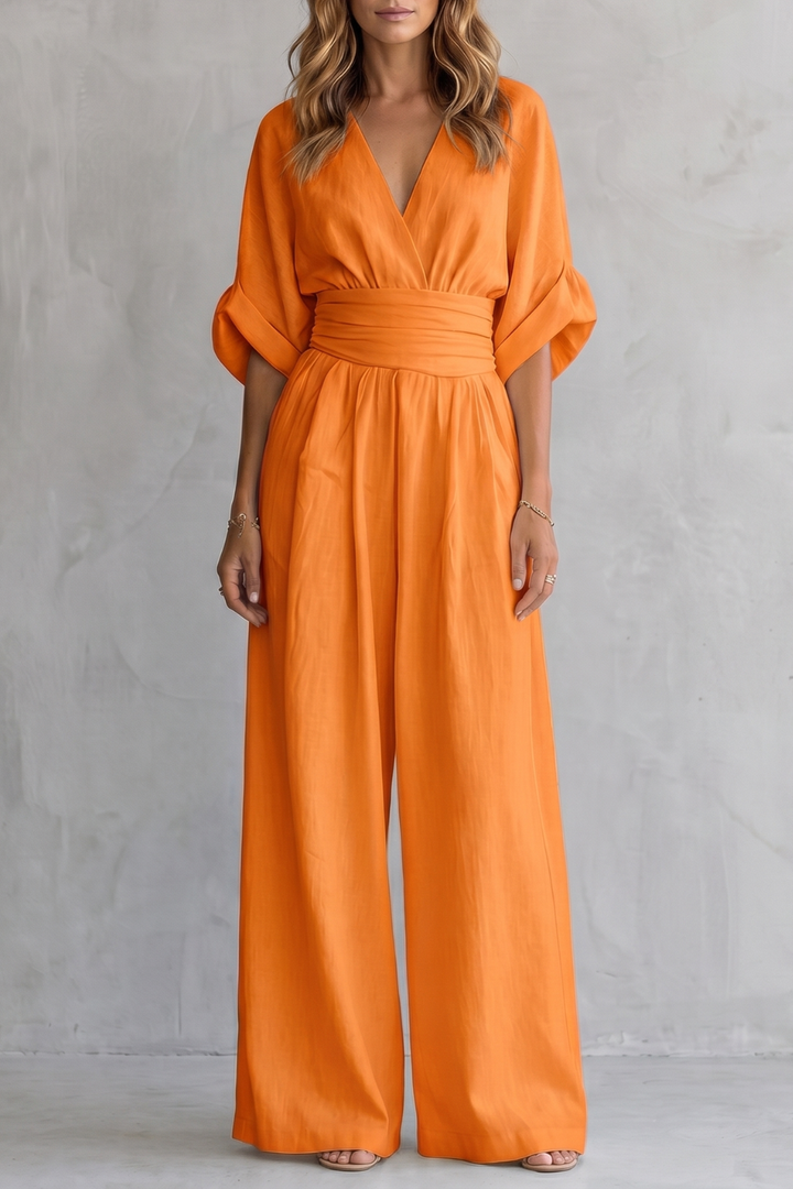 Valoria | Draped Waist Wide-Leg Jumpsuit