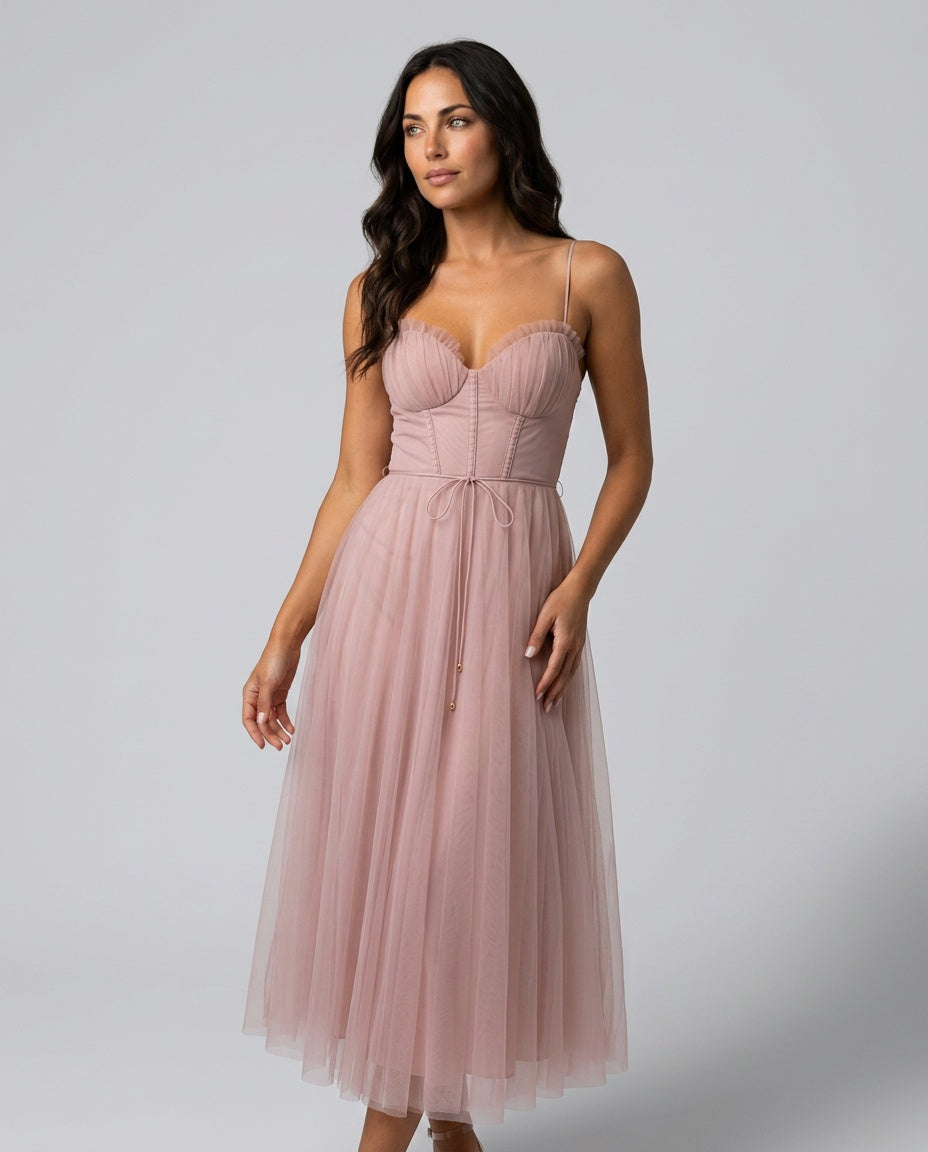 Celeste | Corset Tulle Midi Dress