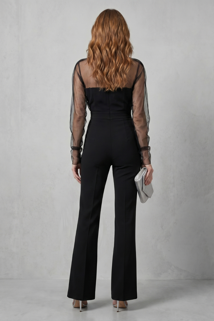 Veloura | Sheer Illusion Flared-Leg Jumpsuit