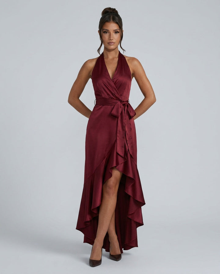 Velara | Off-Shoulder V-Neck Satin Maxi Dress