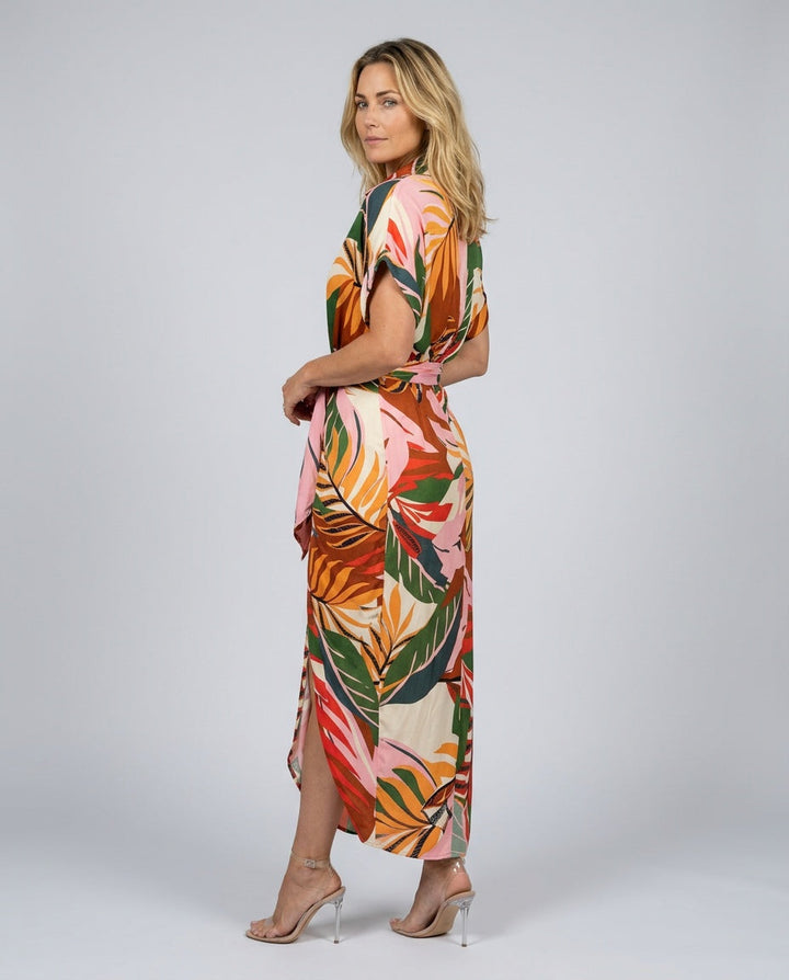 Celeste | Belted Short Sleeve Midi Shirt Dress