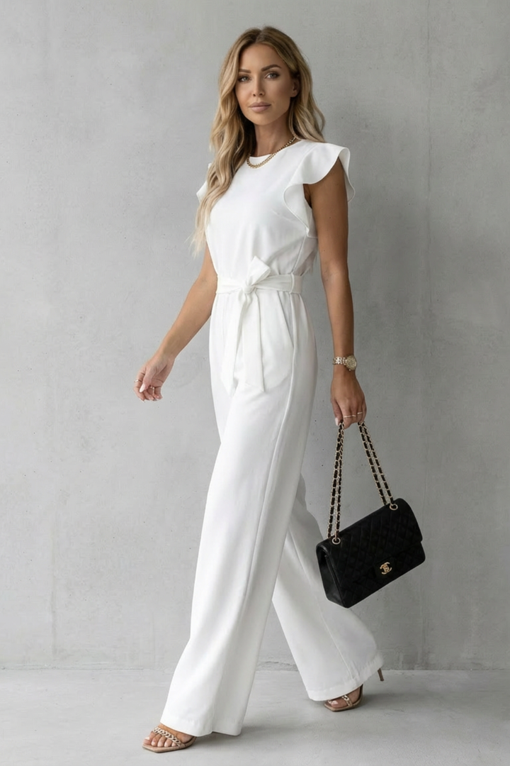 Virelle | Ruffle Sleeve Belted Wide-Leg Jumpsuit