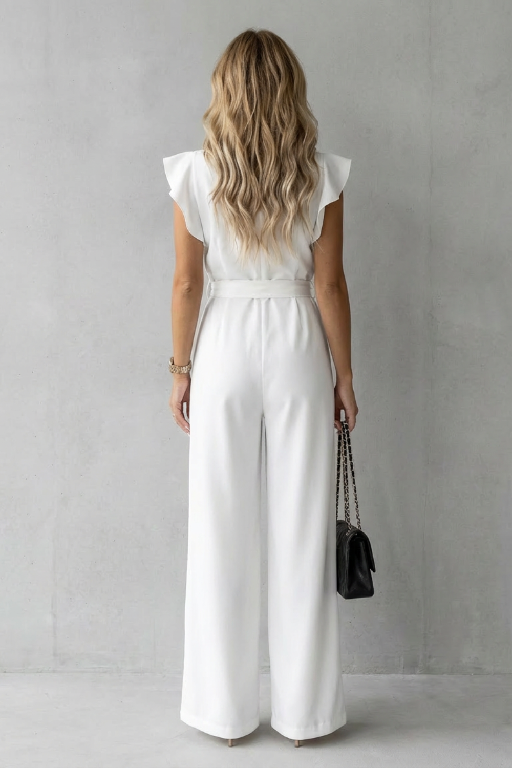 Virelle | Ruffle Sleeve Belted Wide-Leg Jumpsuit