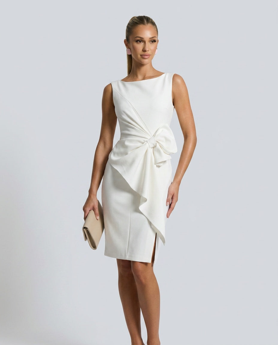 Cora | Midi Bow Detail Sleeveless Party Dress