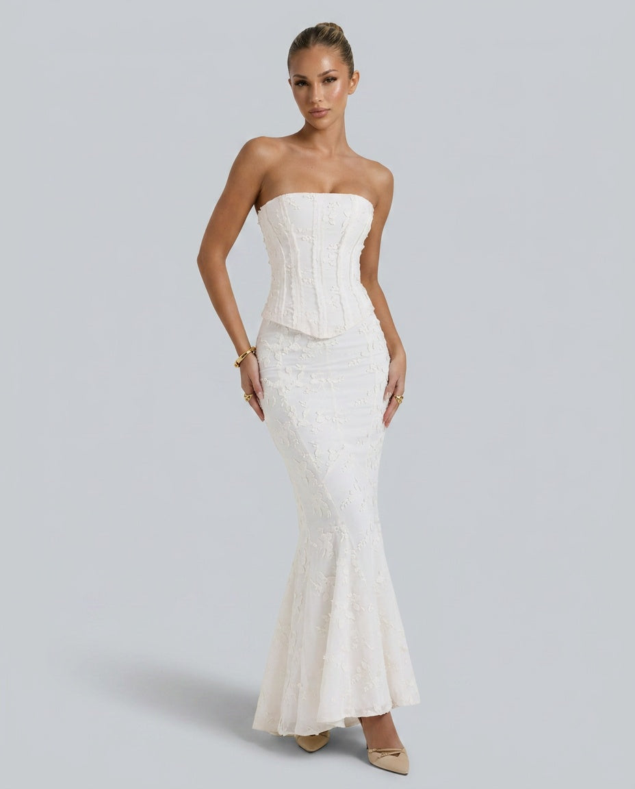 Josephine | Strapless Embroidered Wedding Guest Maxi Dress