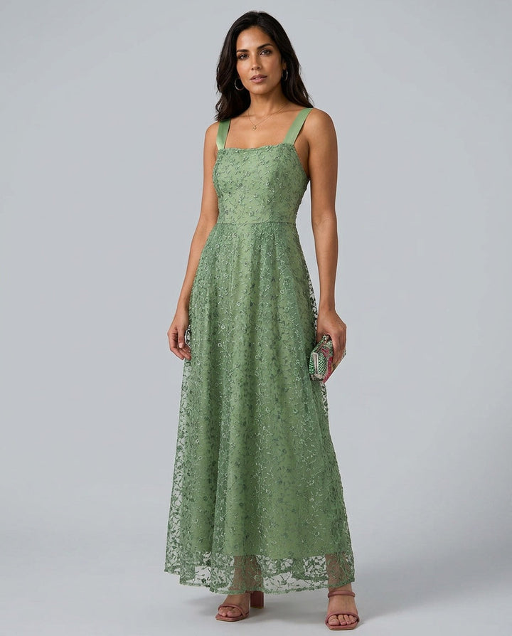 Fenna | Embroidery Mesh Slip Maxi Dress