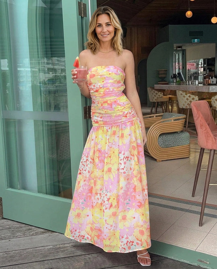 Sinclair | Floral Print Strapless Maxi Dress