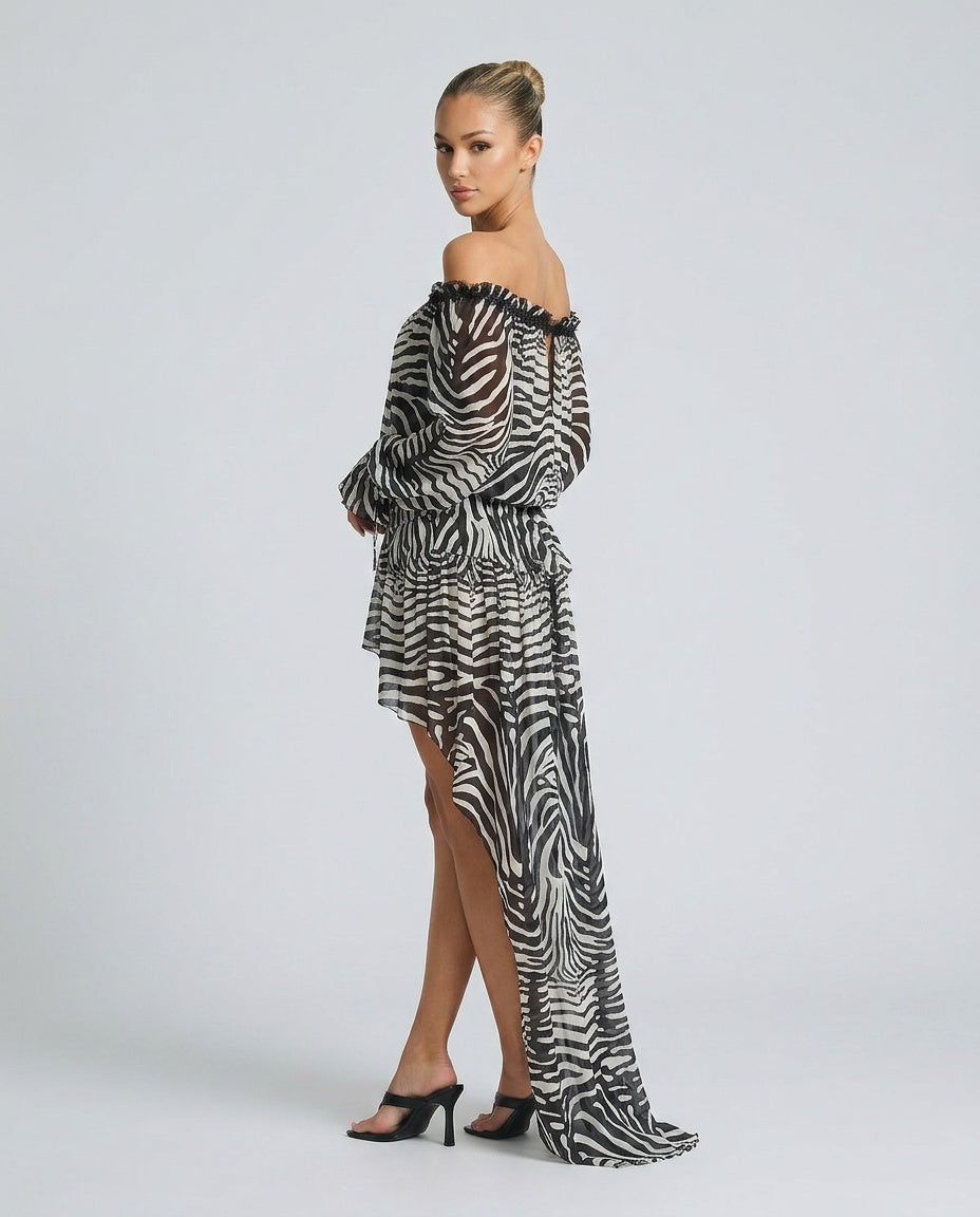 Soraya | Zebra Print Lace Tie-Up Mini Skirt Set