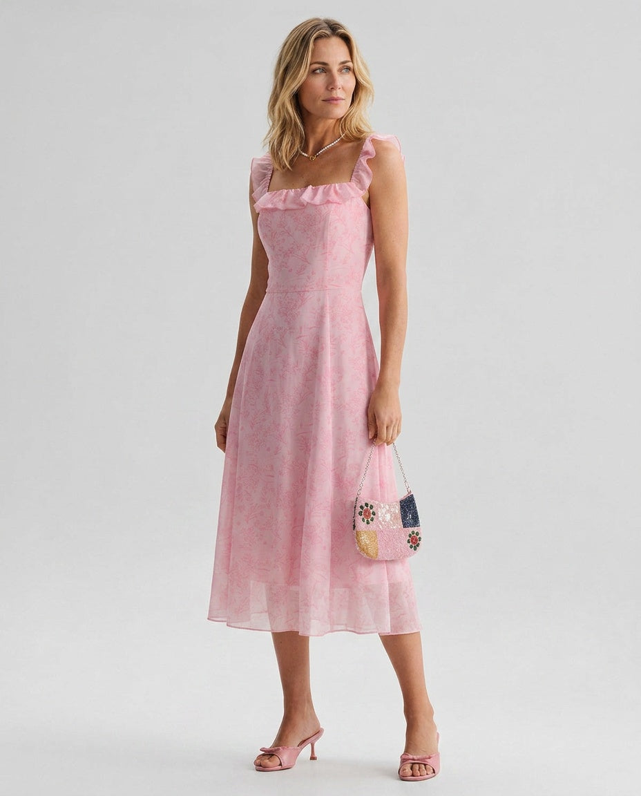 Giselle | Square Neck Ruffle Midi Dress
