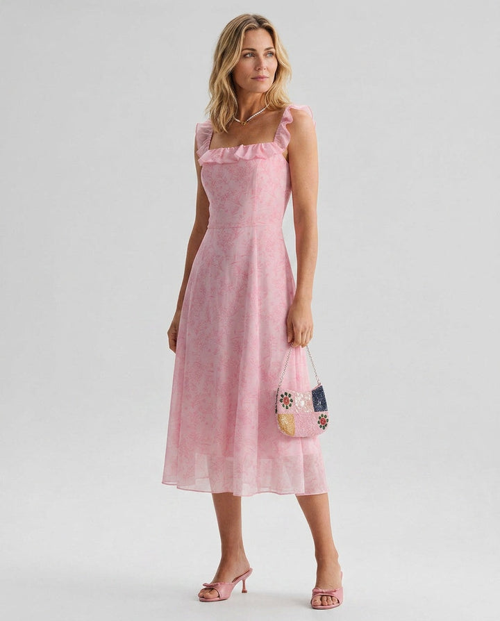 Giselle | Square Neck Ruffle Midi Dress