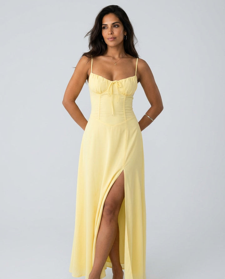 Giselle | Sleeveless Ruched Bodice Wedding Guest Maxi Dress