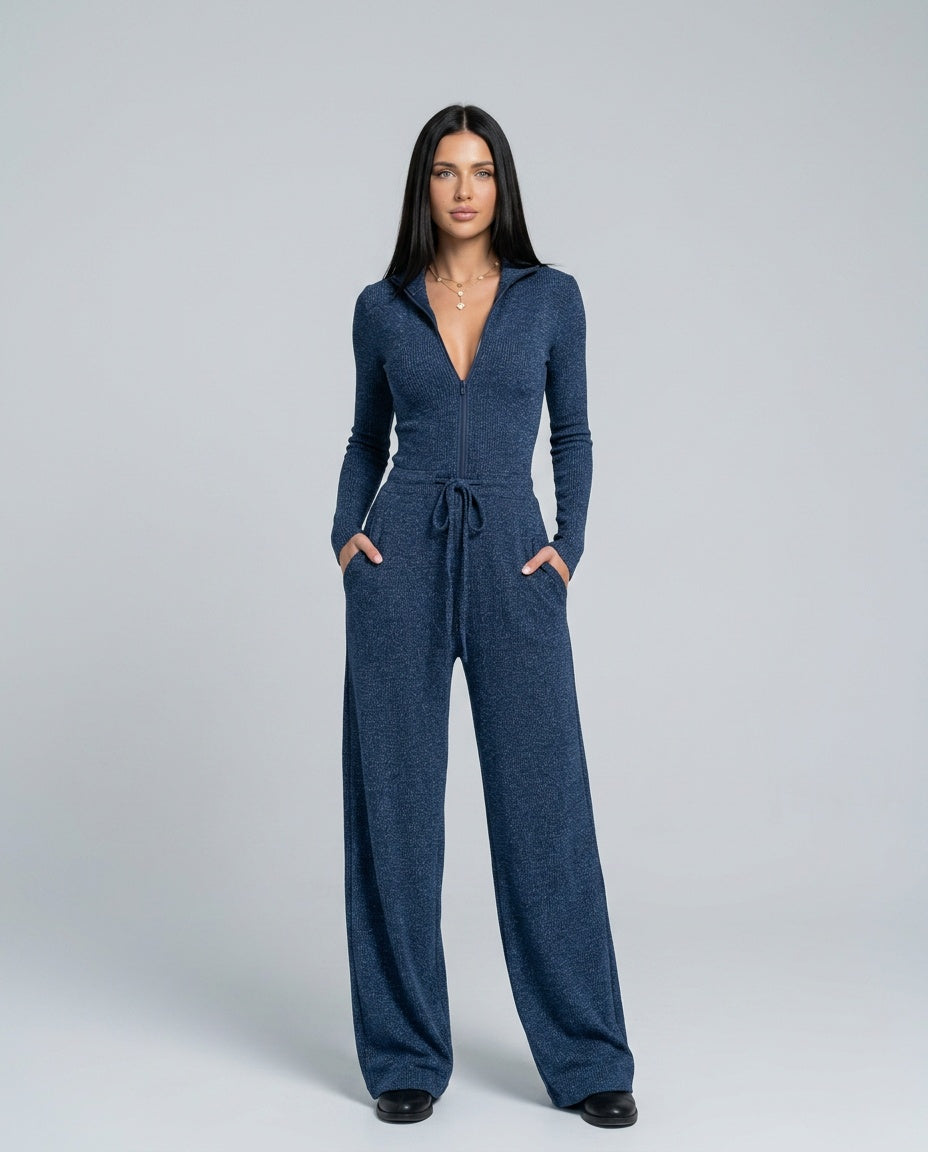 Zara | Knit Sparkling Zipper-Front Jumpsuit