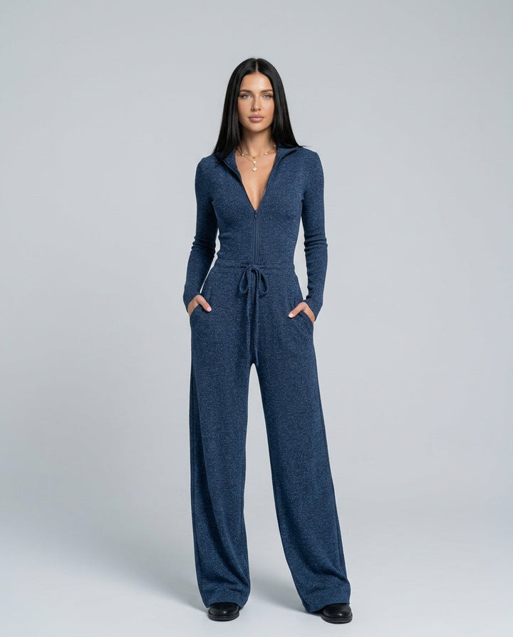 Zara | Knit Sparkling Zipper-Front Jumpsuit