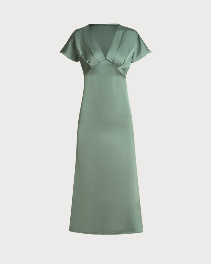 Una | V-Neck Satin-Look A-Line Midi Dress