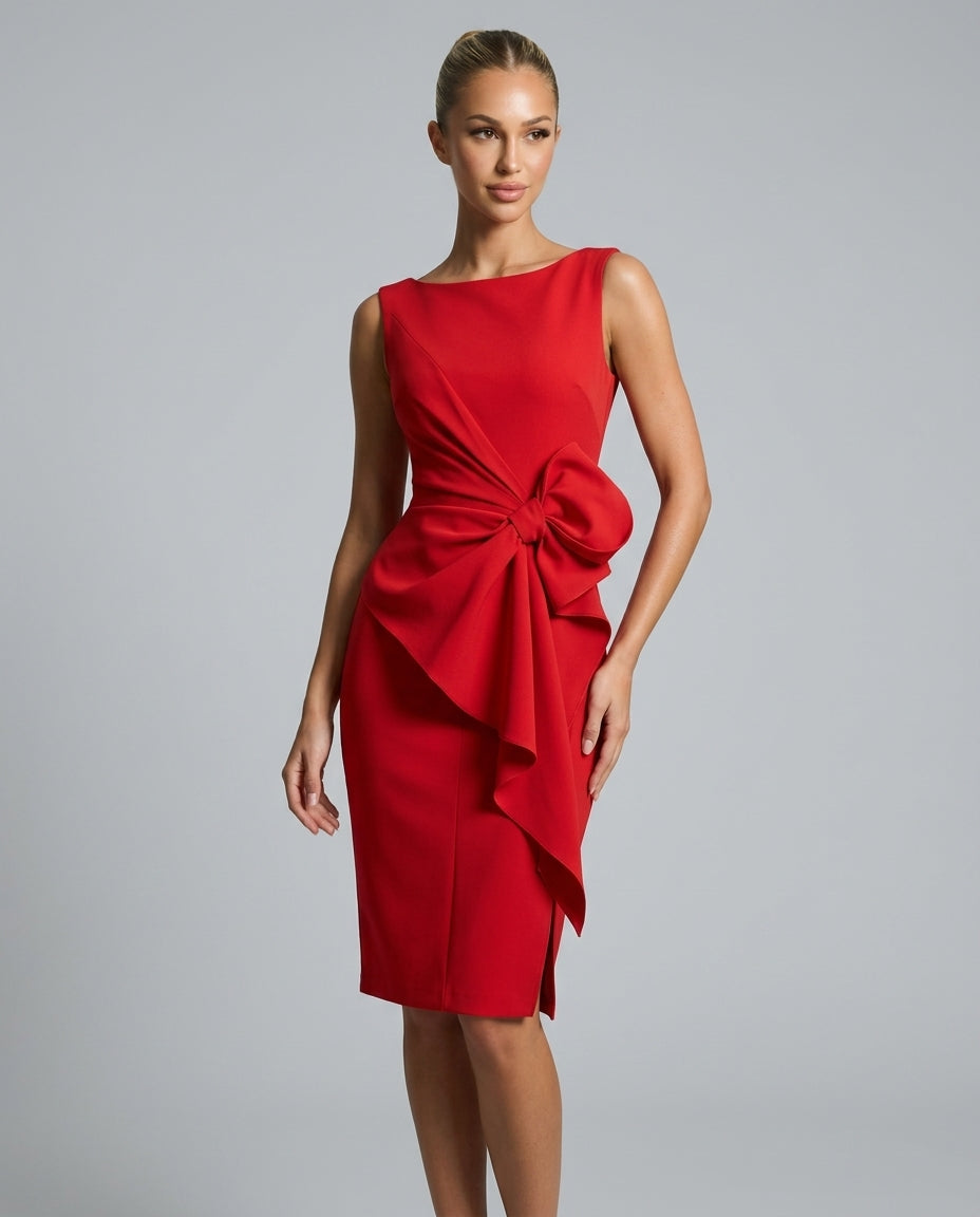 Cora | Midi Bow Detail Sleeveless Party Dress