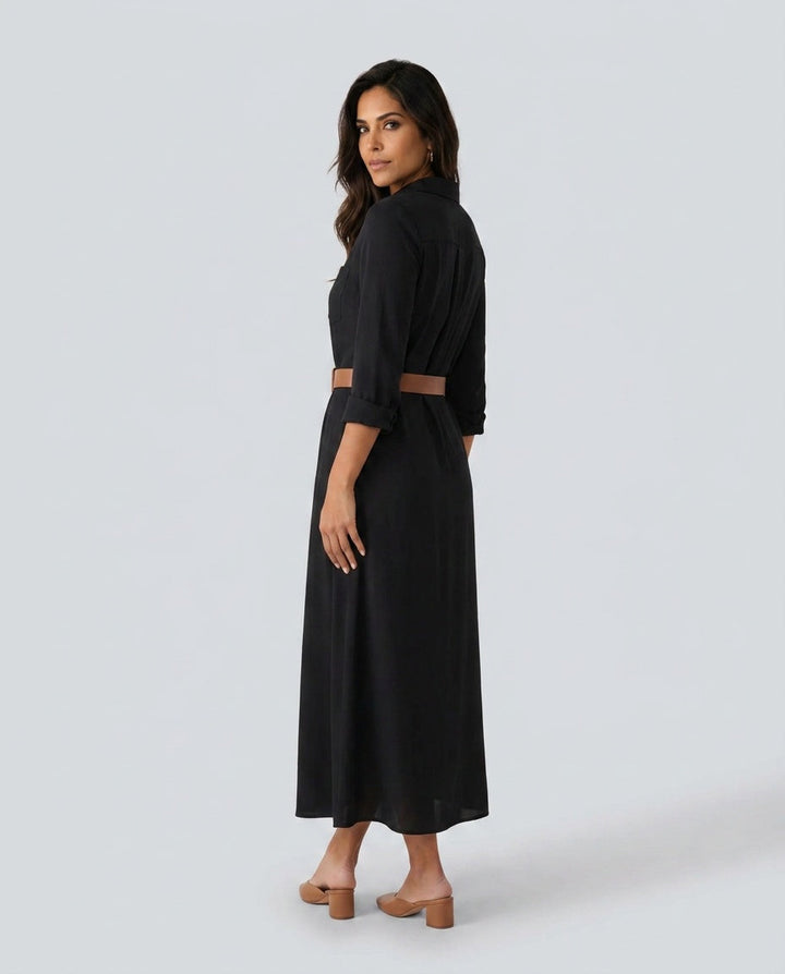 Vera | Button Front V-Neck Maxi Dress