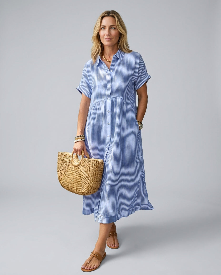Marlowe | Striped Button-Front Midi Shirt Dress