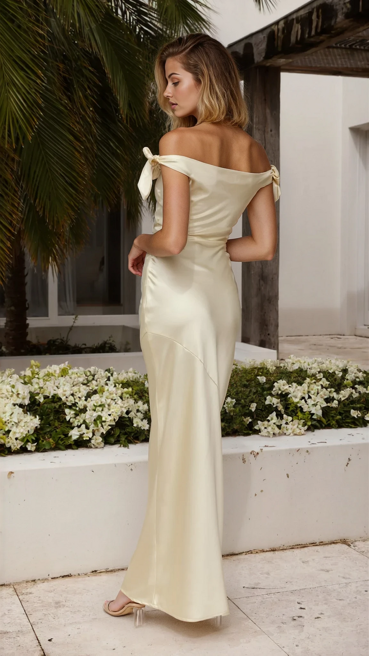 Alinta | Off-Shoulder Maxi Dress with Tie Details