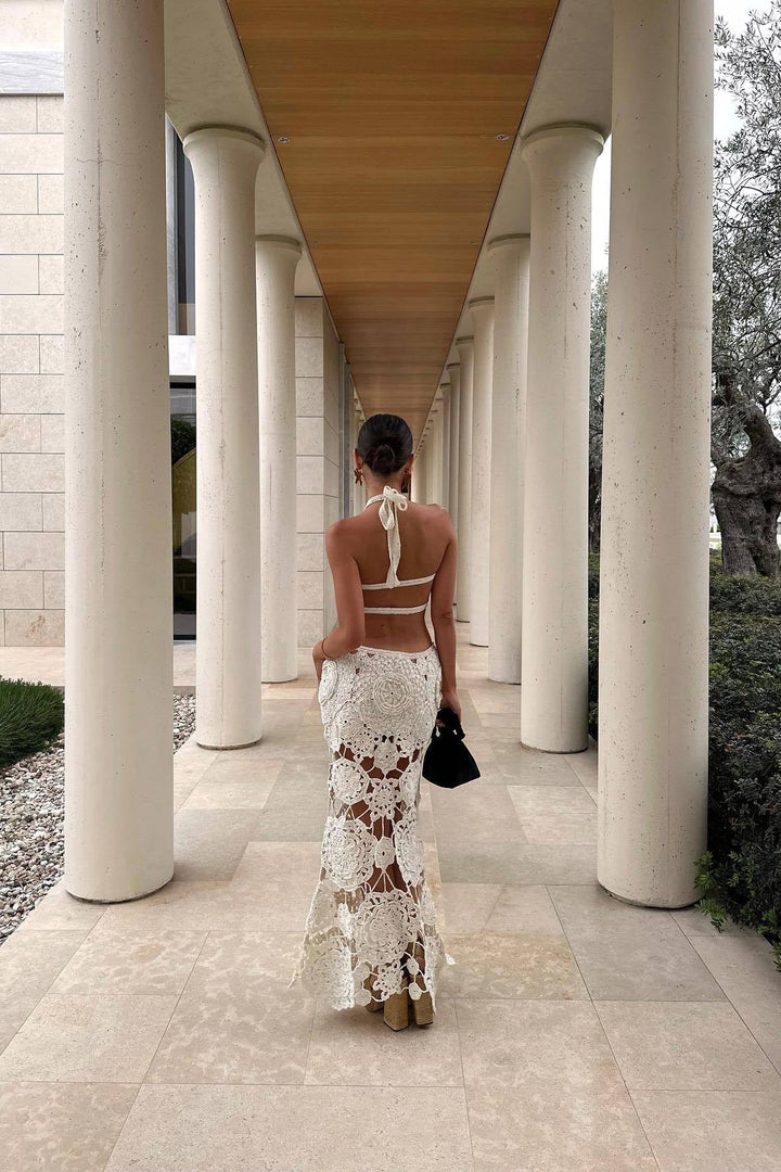 Rosa | Crochet Cut-Out Halter Maxi Dress