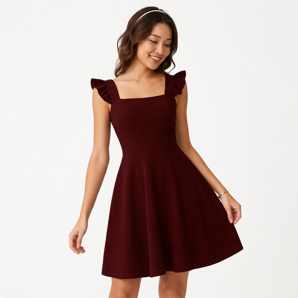 Isolde | Ruffle Strap Fit &amp; Flare Mini Dress