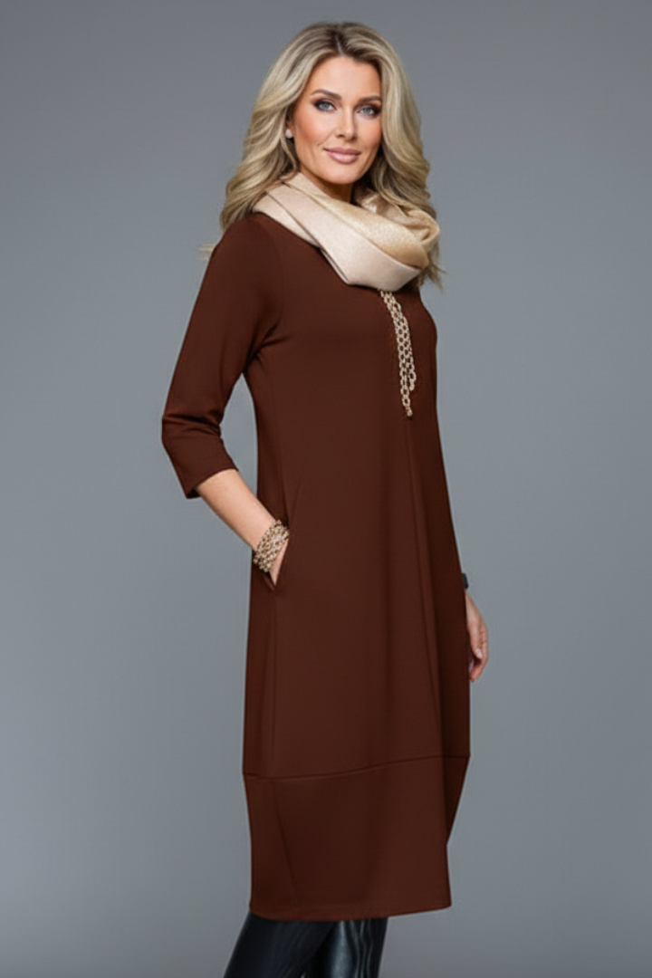 Beatrix | Round Neck Pocket Midi Dress