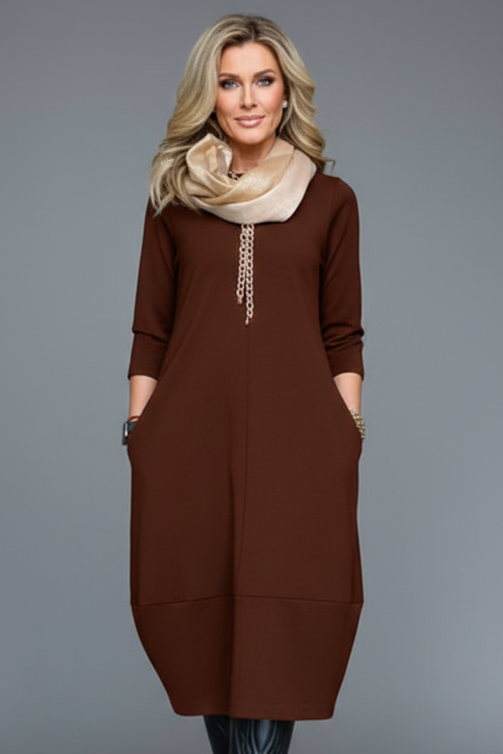 Beatrix | Round Neck Pocket Midi Dress