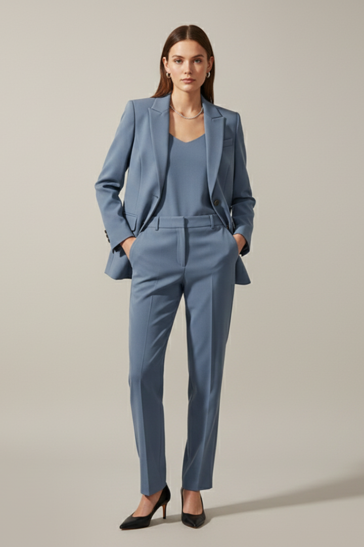 Isolde | Notched Lapel Blazer &amp; Straight-Leg Trousers Set